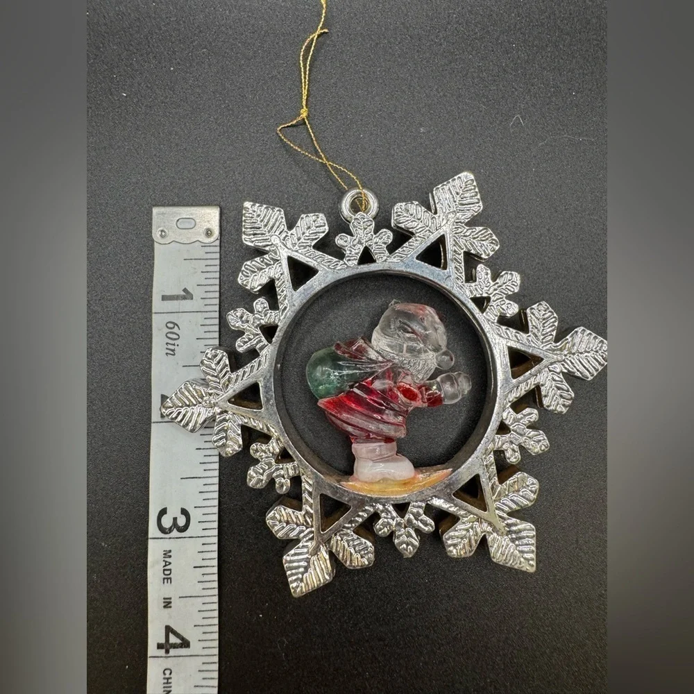 Vintage Christmas Santa Silver Snowflake Ornament Decoration